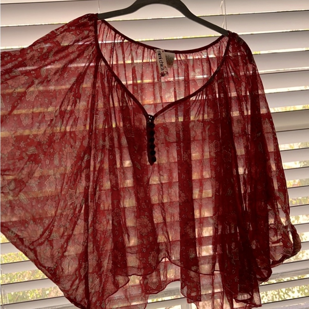 Sheer floral top in vermillion